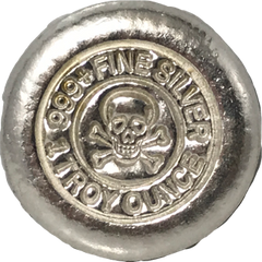 1 troy oz .999 fine silver bullion Skull and Crossbones round