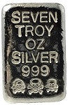 7 troy oz .999 fine silver bullion hand poured Skull and Crossbones loaf bar