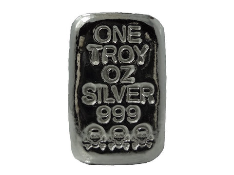1 troy oz .999 fine silver bullion hand poured Skull and