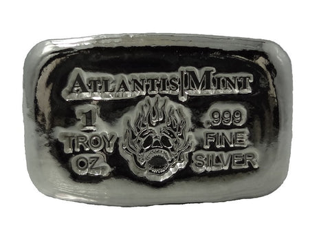 1 troy oz .999 fine silver bullion Skull and Flame hand poured