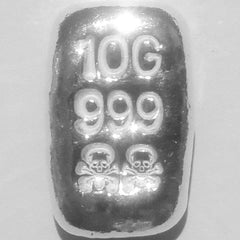 10 gram .999 fine silver bullion Skull and Crossbones hand poured loaf bar