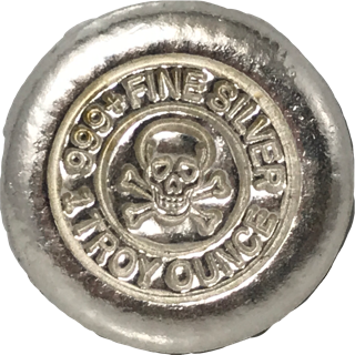 1 troy oz .999 fine silver bullion Skull and Crossbones round